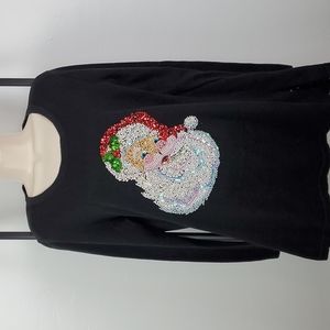 Storybook Knits Ugly Christmas Sweater Tunic beads Vintage Santa Size M